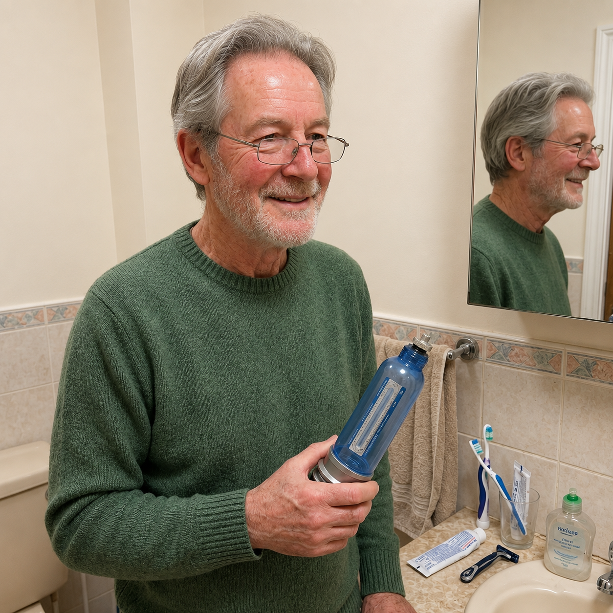 An older couple close together at home