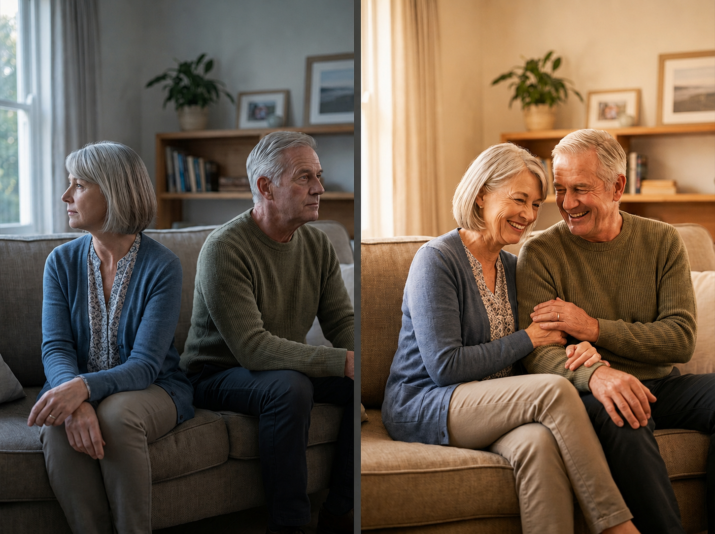 A couple reconnecting — from quiet distance to closeness